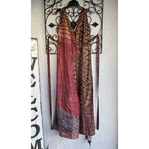 Burning Torch Silk Abstract Wrap Wide Leg Romper - Size Medium- Multicolored